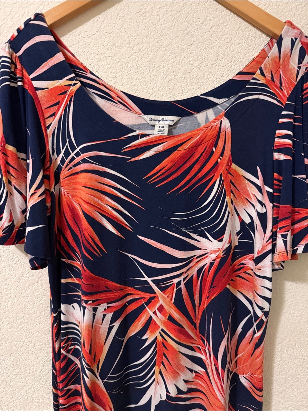 Tommy Bahama Tropical Print Dress, Large, Orange/Navy